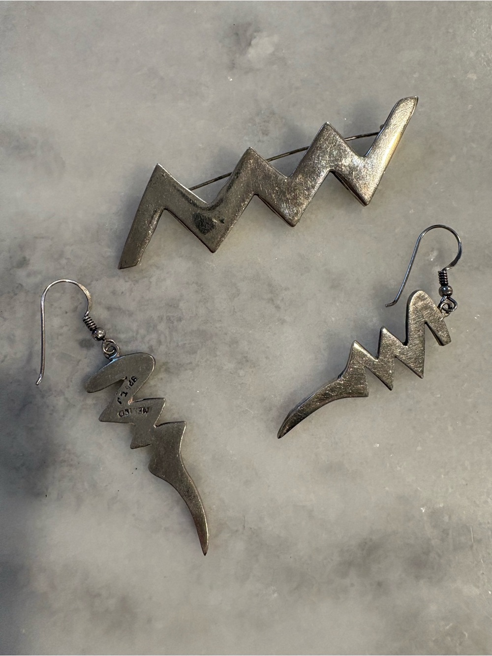 Sterling Lightning Bolt Earrings and Brooch Set - MCM Mexico